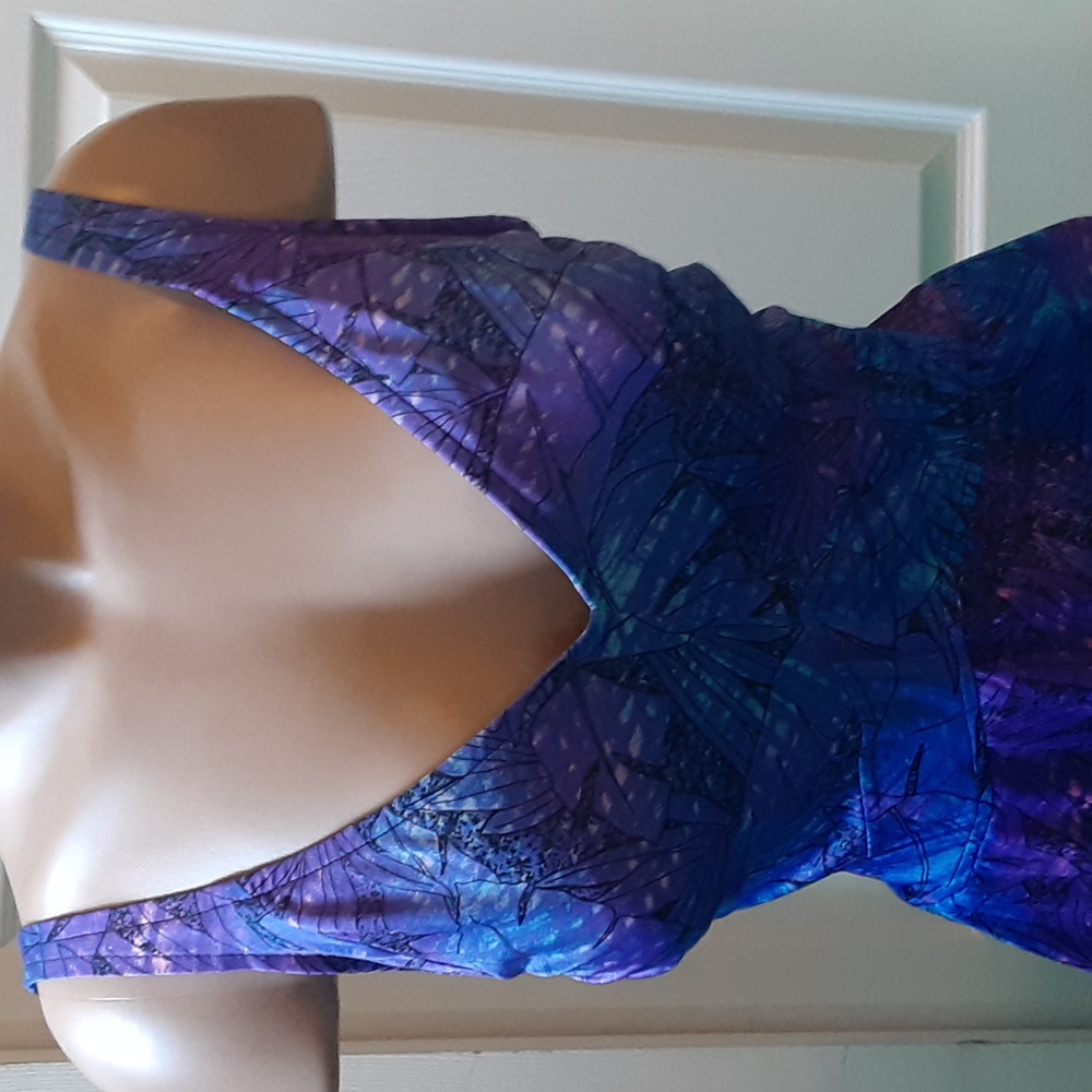 ROXANNE  PURPLE,BLUE FLORAL ONE PIECE SWIMSUIT WITH SKIRT, 16/38B - Picture 2 of 11